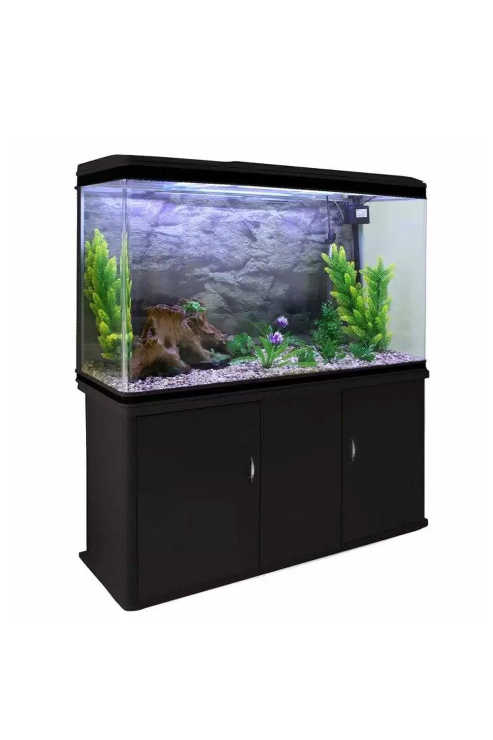 Aquarium Fish Tank & Cabinet with Complete Starter Kit - Black Tank & Natural Gravel